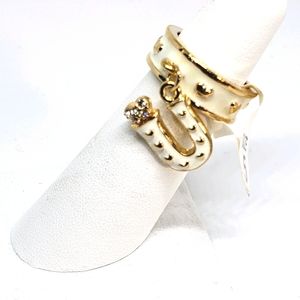 NEW White and Gold Ring with Hearts and Horseshoe Charm